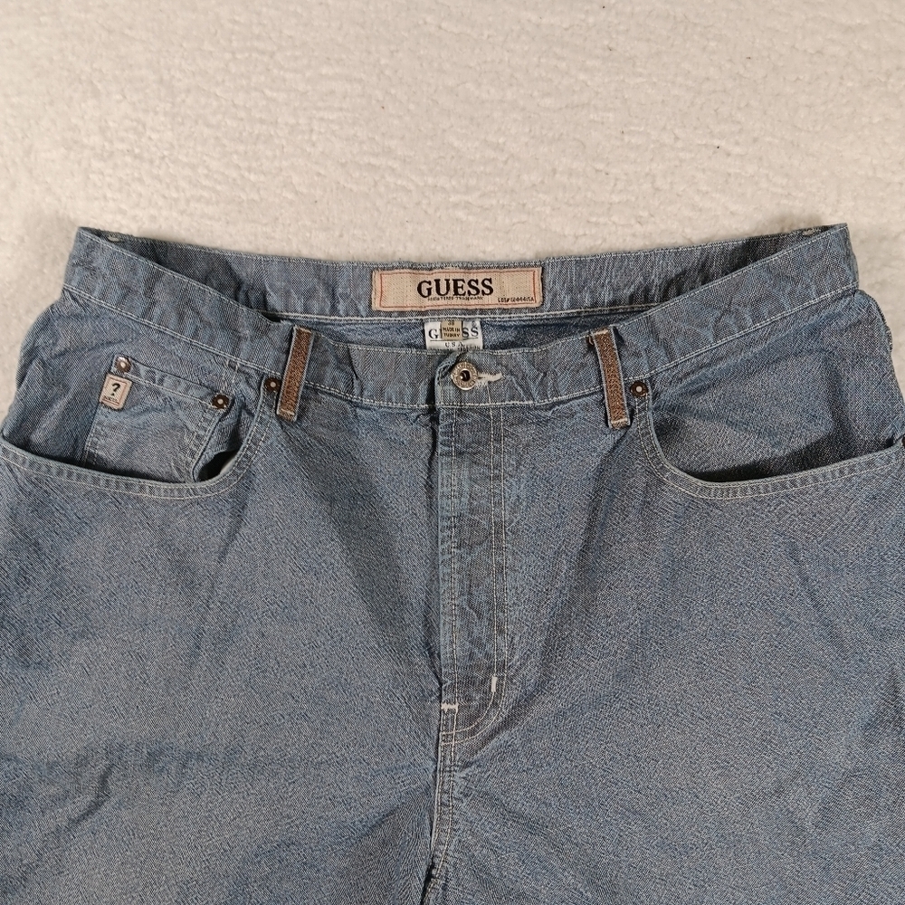 Vintage Guess Shorts Mens 38 Blue Denim Baggy Wide Leg Streetwear Jorts Grunge - Picture 3 of 13
